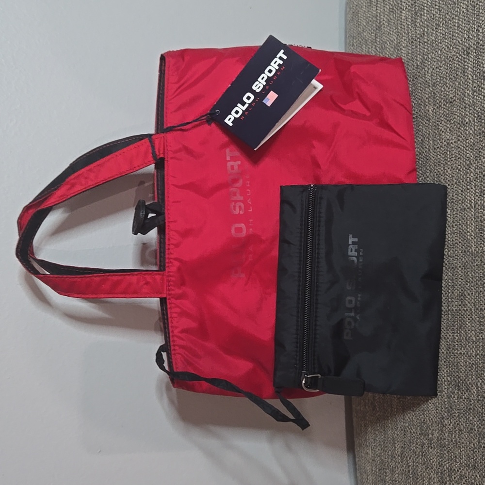 Ralph Lauren Polo Sport Small Nylon Red Bag with Attached Black Zippered Pouch